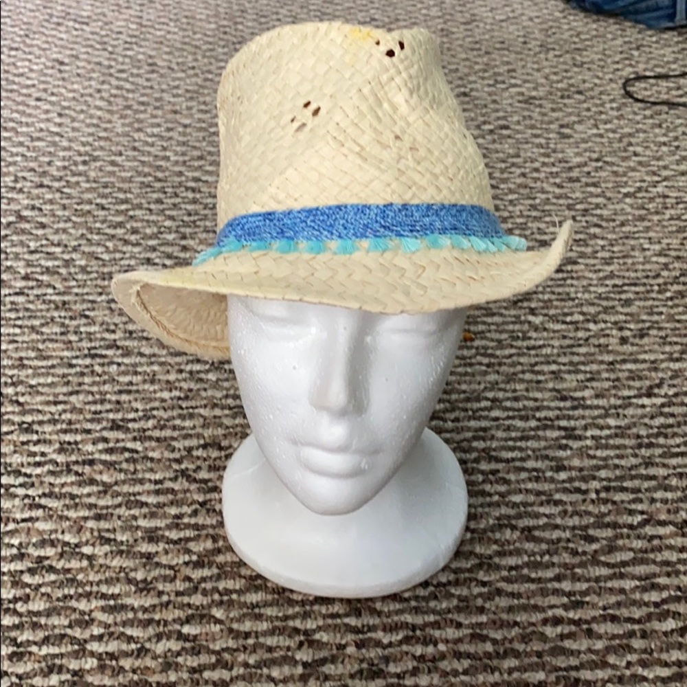 Small Blue and Tan Beach Hat with diamond details